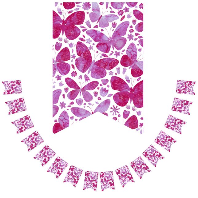 Butterfly Watercolor Hot Pink Bunting Flags (Hot magenta pink butterfly pattern bunting pennant flag party decor)