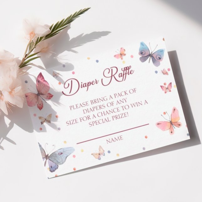 Butterfly Watercolor Pastel Diaper Raffle Enclosure Card (Creator Uploaded)