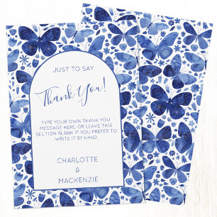 Butterfly Watercolor Pattern Blue and White Thank You Card