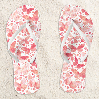 Butterfly Watercolor Pattern Coral Pink Flip Flops