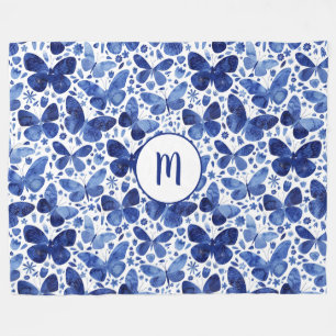 Butterfly Watercolor Pattern Monogram Fleece Blanket