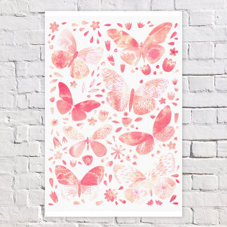 Butterfly Watercolor Peach Coral Pink Canvas Print