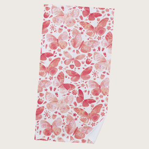 Butterfly Watercolor Pink Beach Towel