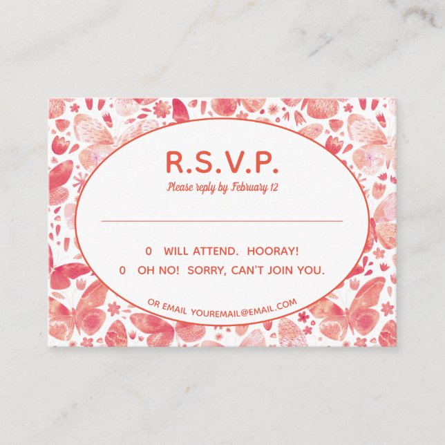 Butterfly Watercolor Pink Enclosure Card (Front)