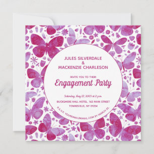 Butterfly Watercolor Pink Engagement Invitation