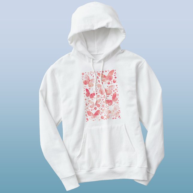 Butterfly Watercolor Pink Hoodie (Peach coral blush pink watercolor butterfly hoodie)
