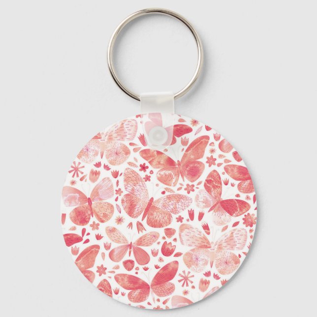 Butterfly Watercolor Pink Key Ring (Front)