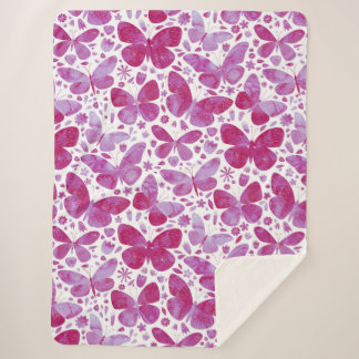 Butterfly Watercolor Pink Sherpa Blanket