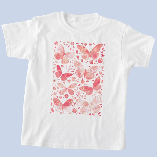 Butterfly Watercolor Pink T-Shirt (Coral peach pink watercolor butterfly t-shirt)