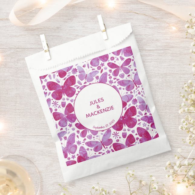 Butterfly Watercolor Pink Wedding Favour Bags (Clipped)