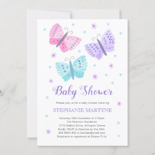Butterfly Watercolor Purple Aqua Baby Shower Invitation