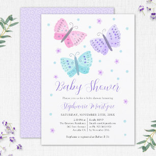 Butterfly Watercolor Purple Aqua Baby Shower Invitation