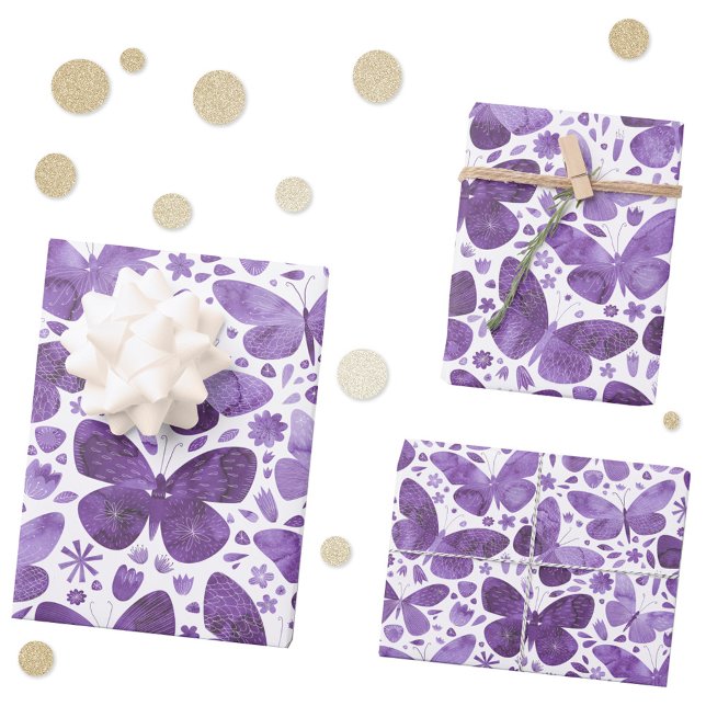 Butterfly Watercolor Purple Wrapping Paper Sheet (Purple watercolor butterfly gift wrapping paper sheets)