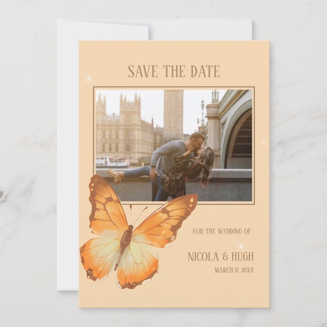 Butterfly Watercolor Wedding Photo Save the Date Invitation (Front)