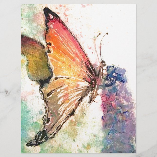 butterfly watercolor with purple flower (Front)