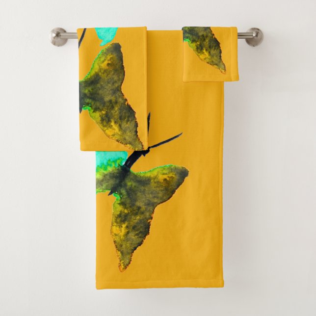 Butterfly watercolour aqua pretty bath towel set (Insitu)