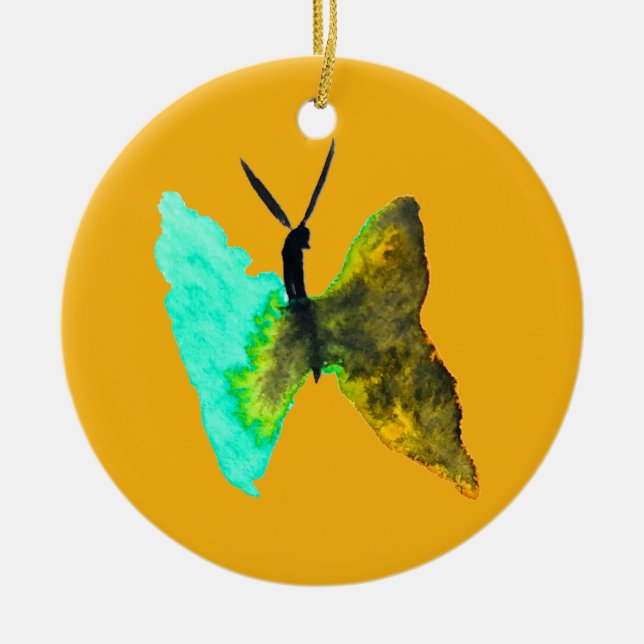 Butterfly watercolour aqua pretty ceramic tree decoration (Front)