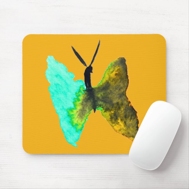 Butterfly watercolour aqua pretty mouse mat (With Mouse)
