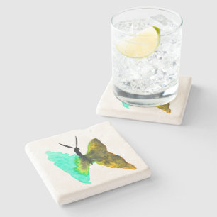 Butterfly watercolour aqua pretty stone coaster