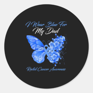 Butterfly wear blue for dad rectal cancer classic round sticker