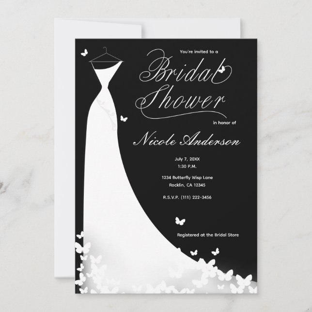 Butterfly Wedding Dress Bridal Shower Invitation (Front)