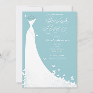 Butterfly Wedding Dress Turquoise Bridal Shower Invitation