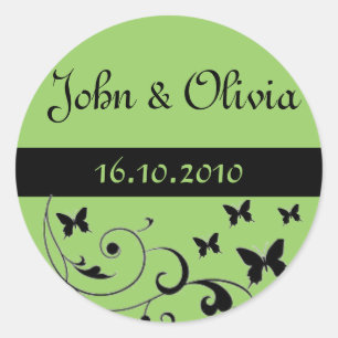 butterfly wedding green final classic round sticker