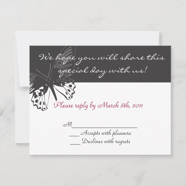Butterfly Wedding Invitation Invite Reply response (Front)