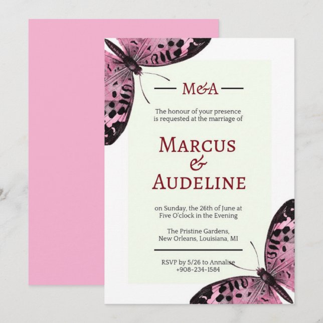 Butterfly wedding invitations, wedding invitations (Front/Back)