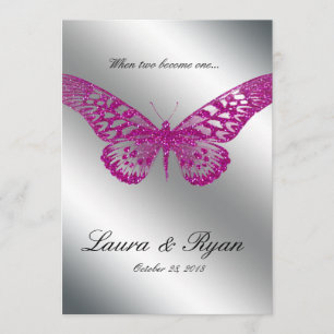 Butterfly Wedding Invite Glitter Pink Silver