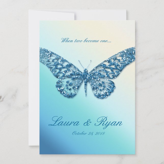Butterfly Wedding Invite Sparkle Blue (Front)