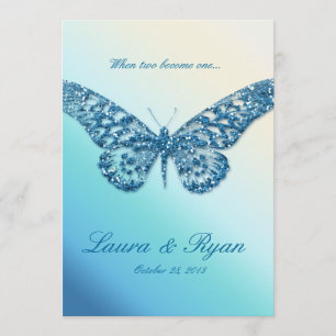 Butterfly Wedding Invite Sparkle Blue
