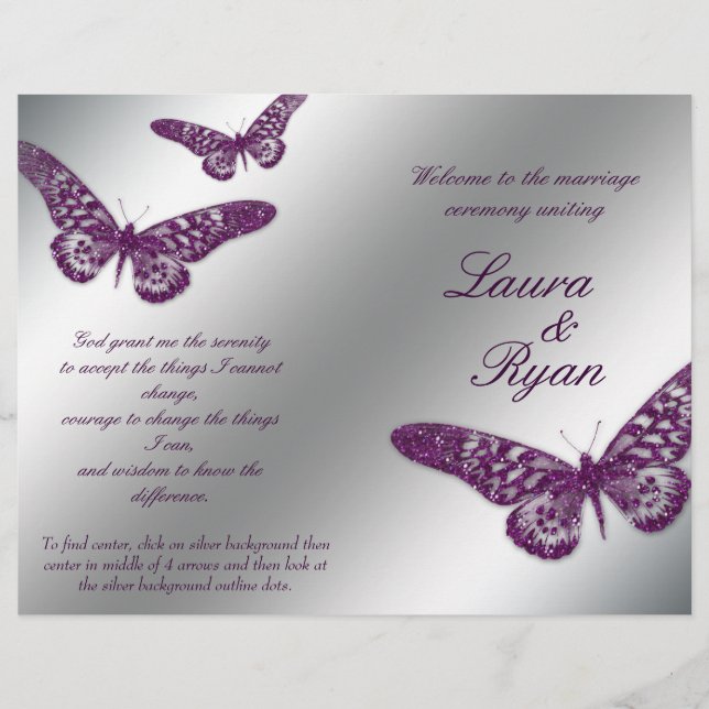 Butterfly Wedding Program Flyer Silver Purple Spar (Front)