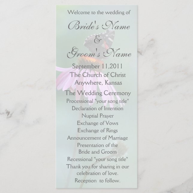 Butterfly Wedding Program /grey Programme (Front)