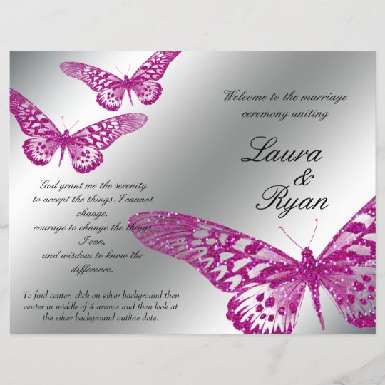 Butterfly Wedding Program Silver Pink Glitter Zazzle Co Uk