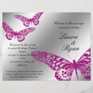 Butterfly Wedding Program Silver Pink Glitter