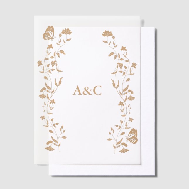 Butterfly Wedding Vellum Overlay Golden Invitations (Offset)