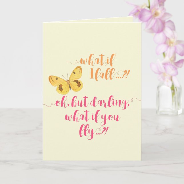 Butterfly - What if I fall? Inspirational Quote Card (Orchid)