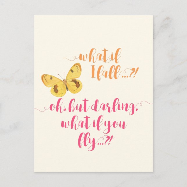 Butterfly What if I fall? - Inspirational Quote Postcard (Front)
