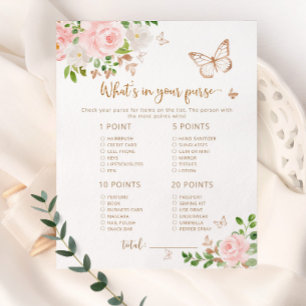 Butterfly What's in your purse baby shower game