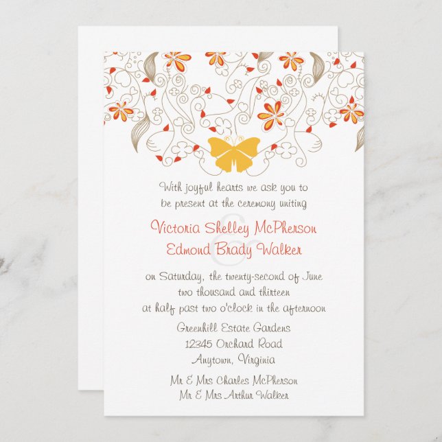 Butterfly Whimsy Wedding Invitation (Front/Back)
