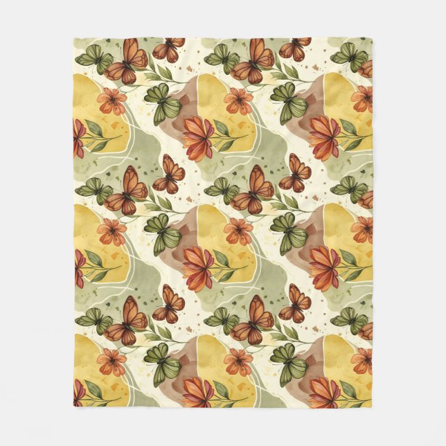 Butterfly Whispers in Earth Tones Fleece Blanket (Front)