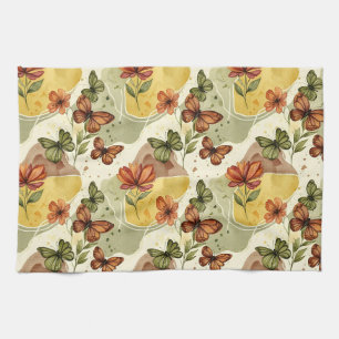 Butterfly Whispers in Earth Tones Tea Towel