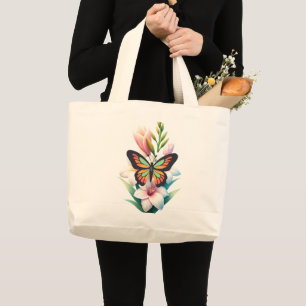 Butterfly White Flower Desgin Shoping Bage Large Tote Bag