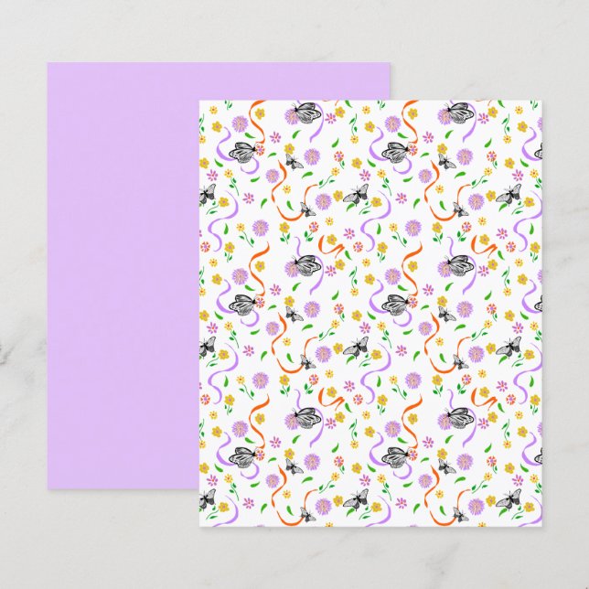 Butterfly White Lavender Floral Scrapbook Paper (Front/Back)