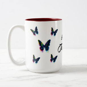 Butterfly White Personalised Name Tea Lover's Two-Tone Coffee Mug