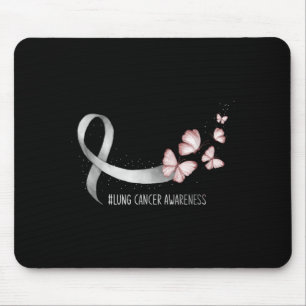 Butterfly White Ribbon Lung Cancer Awareness Mouse Mat