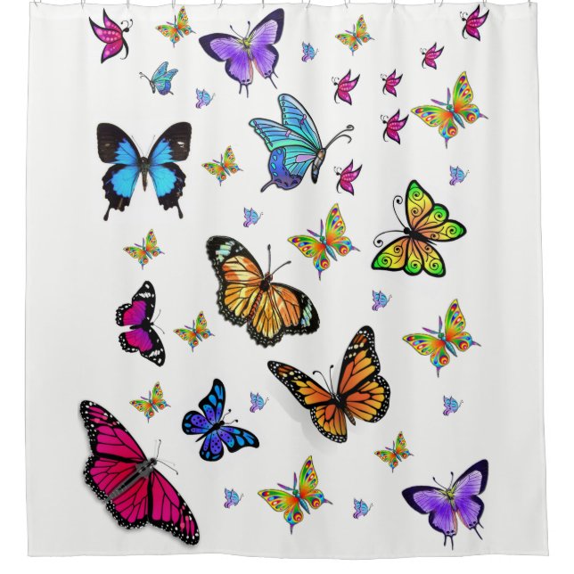 Butterfly white showercurtain shower curtain (Front)