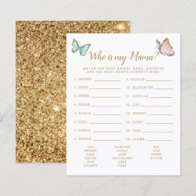 Butterfly Who Is My Mama Baby Shower Game (Front/Back)