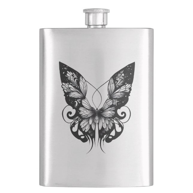 Butterfly Wild Animal Nature Illustration Art Tatt Hip Flask (Front)